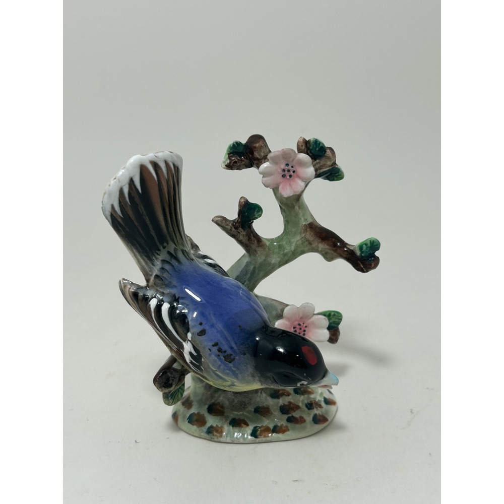 Vintage King Bird Ceramic‎ Figurine Hand Painted Made in Japan Blue Yellow Bird